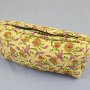 Block Print Makeup Pouch or Pencil Case- Beige Floral