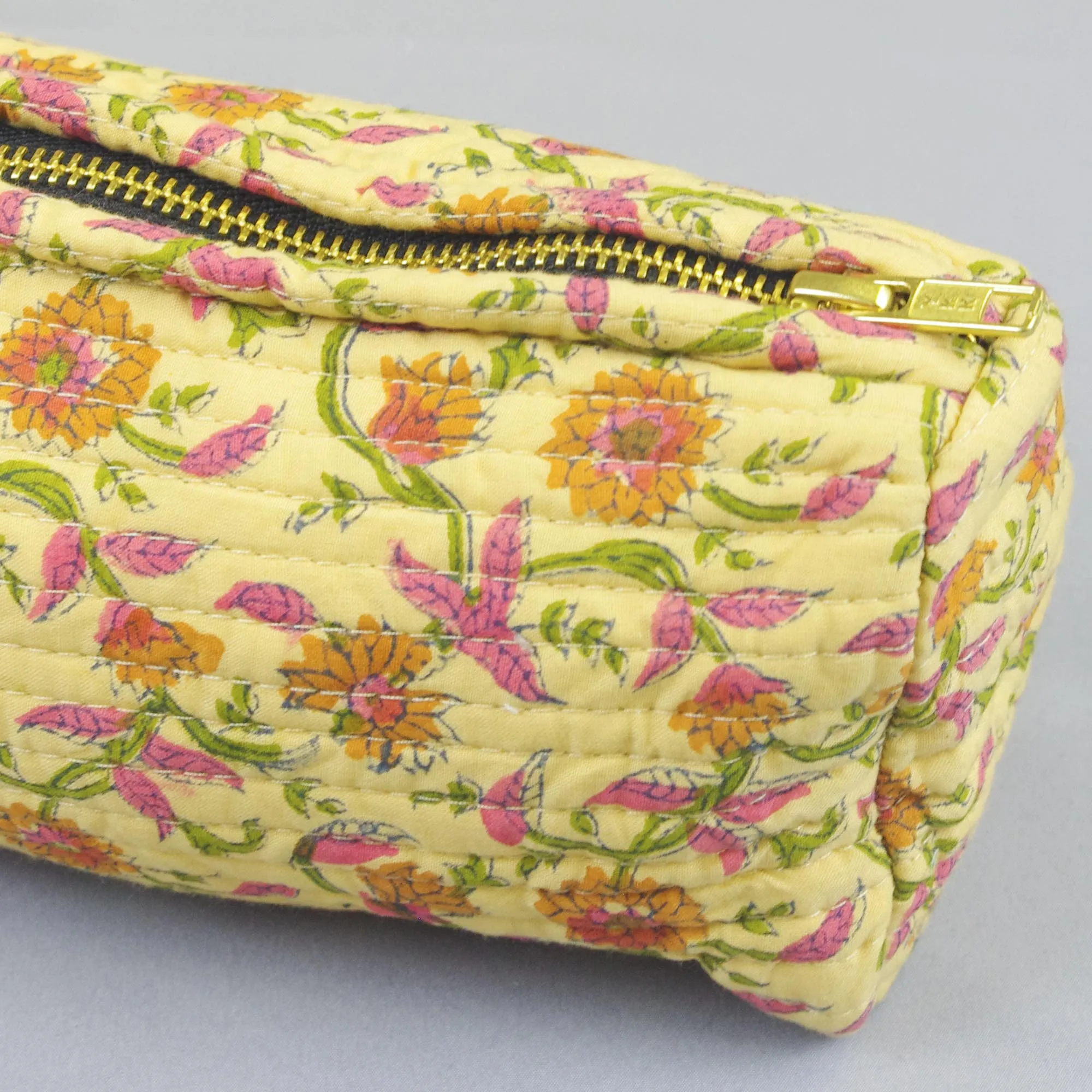 Block Print Makeup Pouch or Pencil Case- Beige Floral