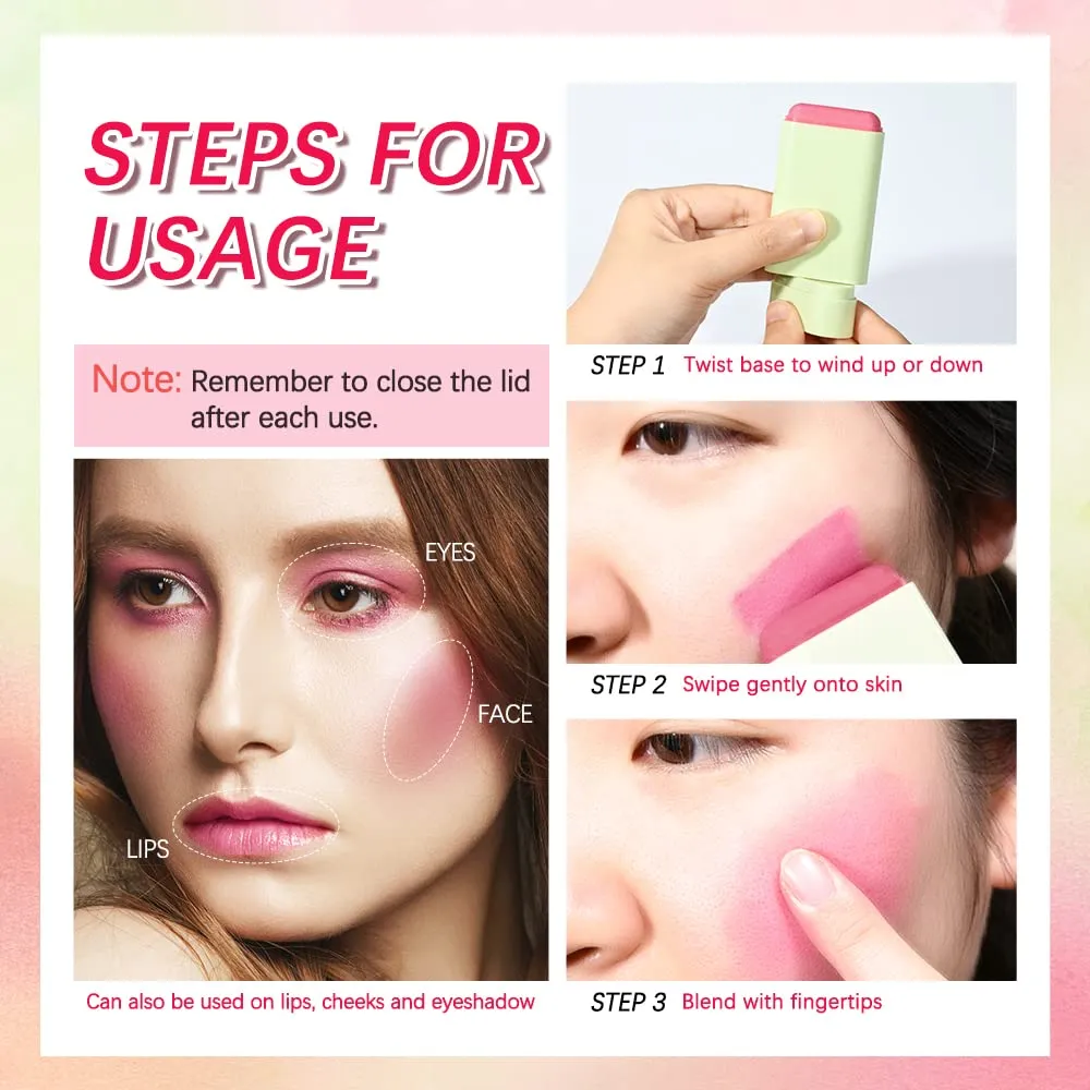 Blush Stick, Blush Cream, Multi-Purpose Blush Stick, Can be Used for Blush and Lip Gloss and Eye makeup, Long Lasting Hydrating, Professional Facial Beauty Cosmetic Makeup Blush (Orange)