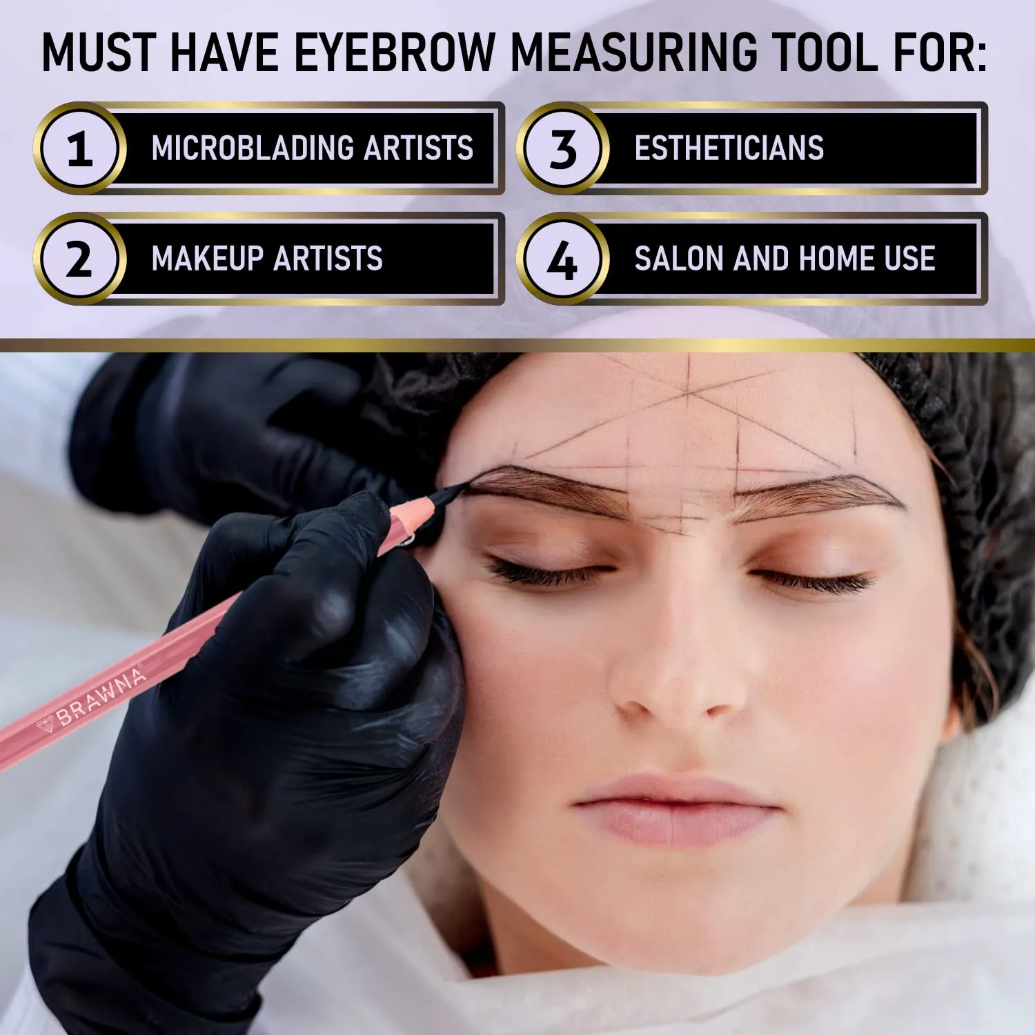 Brawna - Black and White Eyebrow Mapping String for Brows and Lips Measuring - 4 Pck