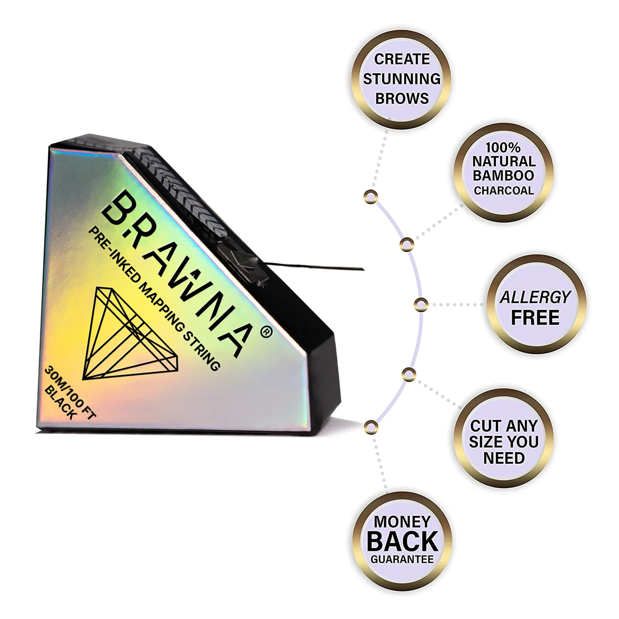 Brawna - Black and White Eyebrow Mapping String for Brows and Lips Measuring - 4 Pck