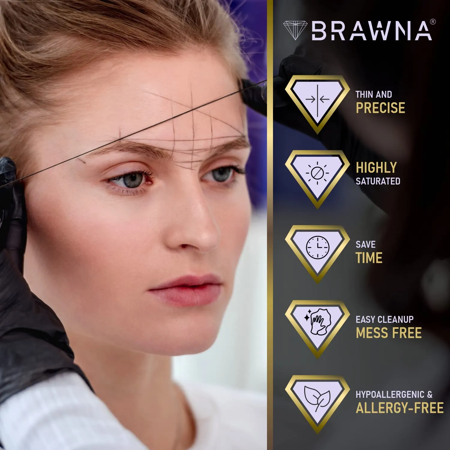 Brawna - Black and White Eyebrow Mapping String for Brows and Lips Measuring - 4 Pck