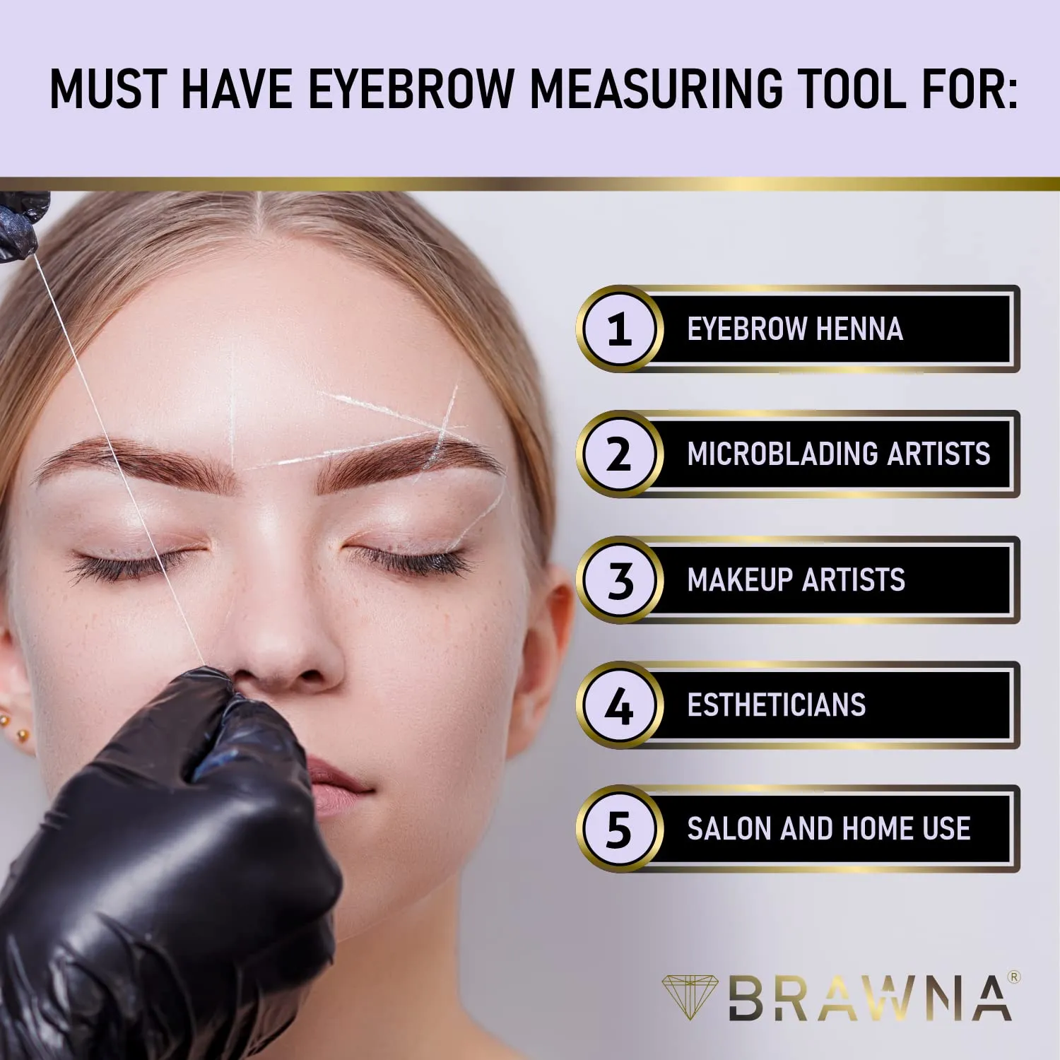 Brawna - Black and White Eyebrow Mapping String for Brows and Lips Measuring - 4 Pck