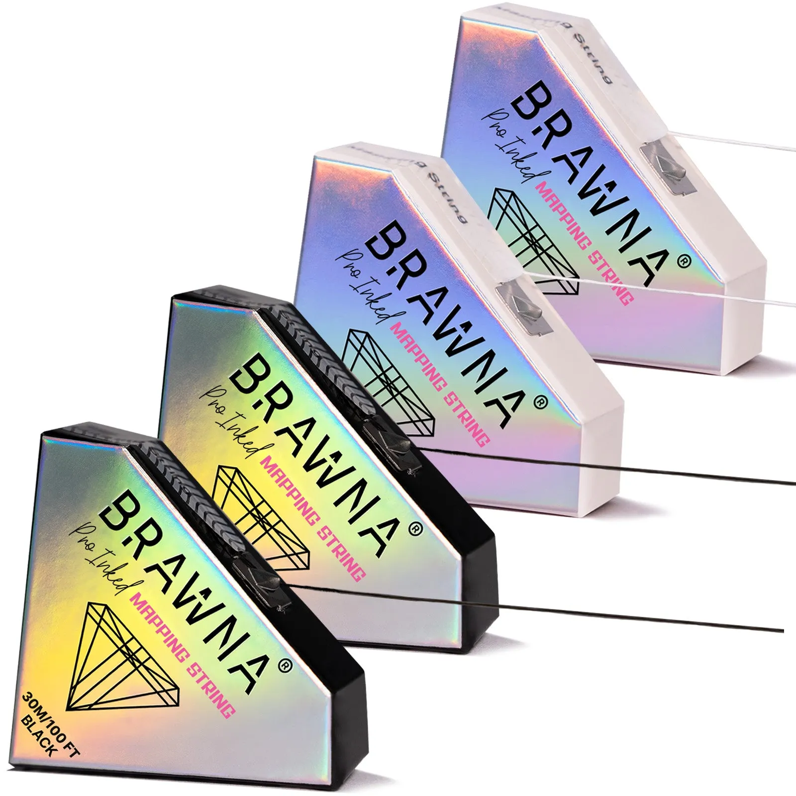 Brawna - Black and White Eyebrow Mapping String for Brows and Lips Measuring - 4 Pck
