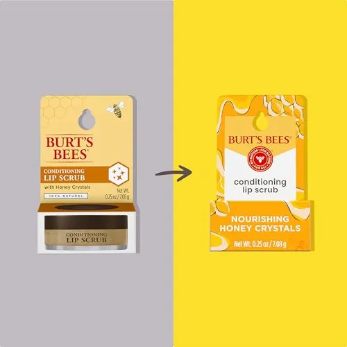 Burt's Bees Conditioning Honey Lip Scrub, Exfoliates & Conditions Dry Lips, with Honey Crystals, Use with Overnight Intense Lip Treatment, Natural Origin Lip Care, 0.25 oz.