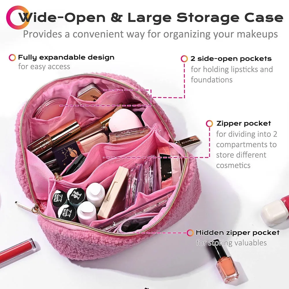 Byootique Pink Teddy Makeup Bag Cute Cosmetic Organizer