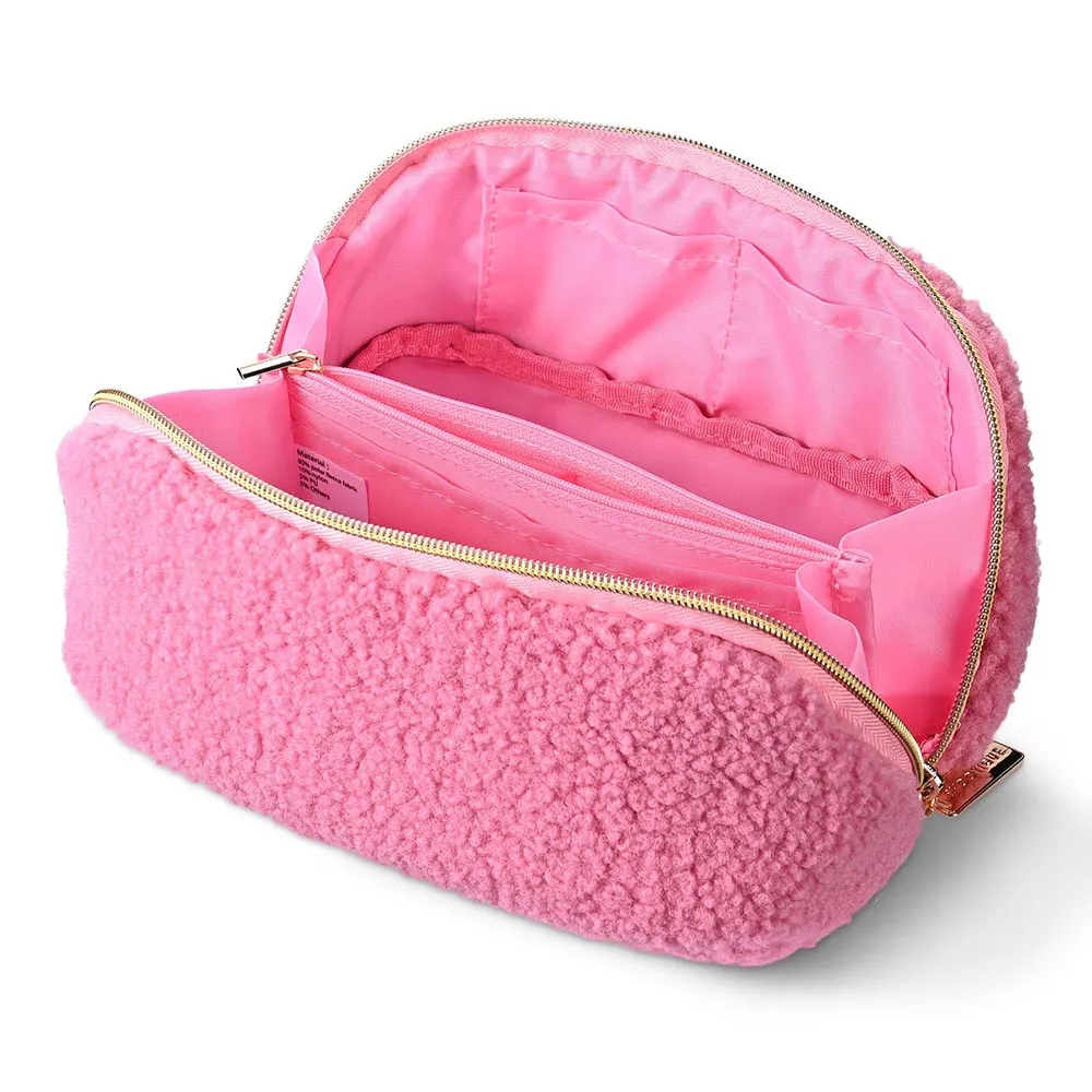 Byootique Pink Teddy Makeup Bag Cute Cosmetic Organizer