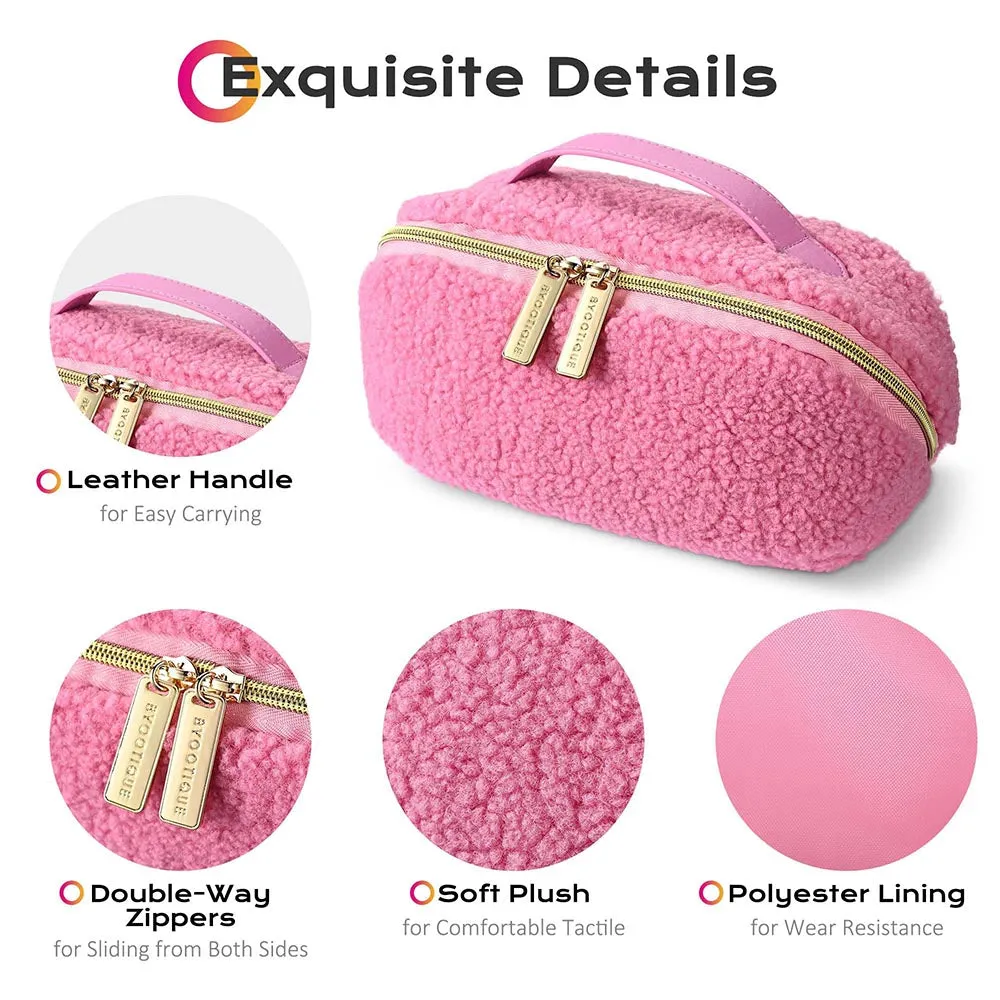 Byootique Pink Teddy Makeup Bag Cute Cosmetic Organizer