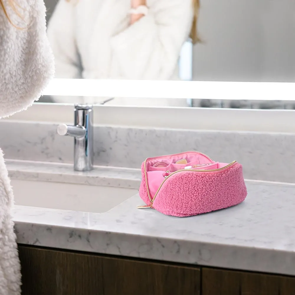 Byootique Pink Teddy Makeup Bag Cute Cosmetic Organizer