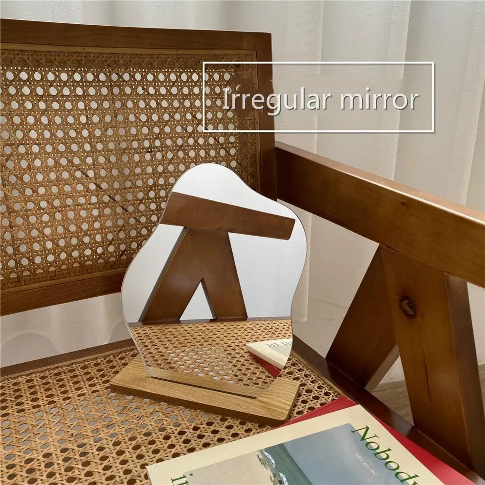 Chic Vanity Makeup Mirror Collection with Wooden Base and Acrylic Holder