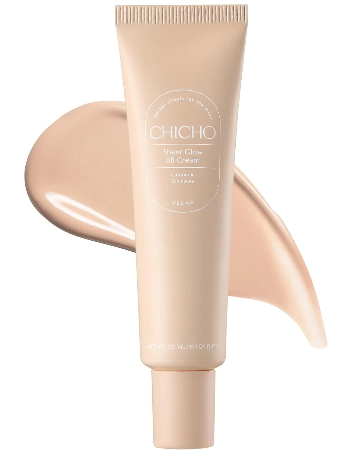 CHICHO Sheer Glow BB Cream 93% Herbal Base Chamomile Flower - Korean Makeup Redness Coverage for Acne Prone Sensitive Skin, Vegan, Non-Comedogenic, Pore Concealer, 1.01 fl.oz.