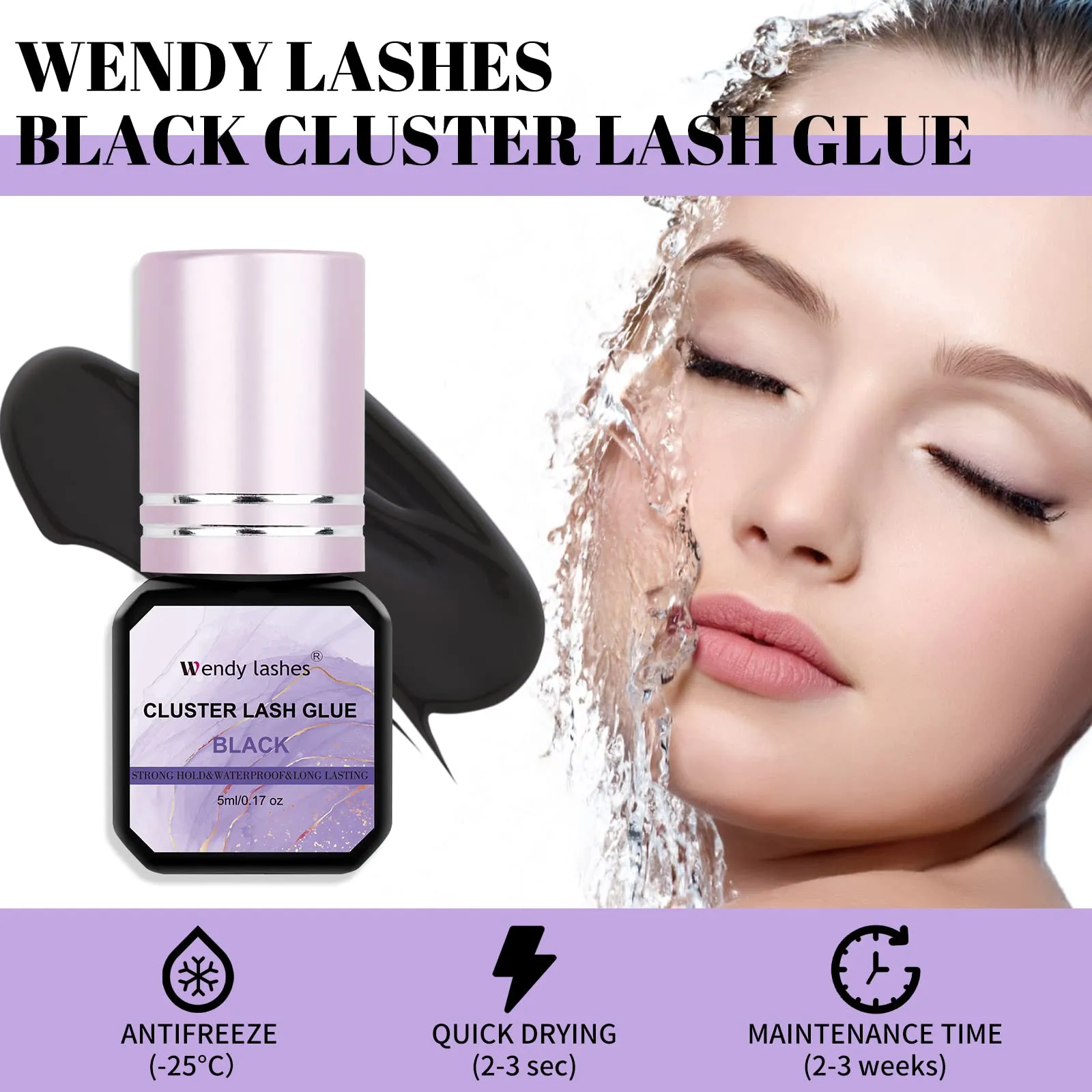 Cluster Lash Glue Black Sensitive Waterproof Lash Glue Long Lasting DIY Lash Glue and Individual Lash Clusters C/D Curl 30/40D Cluster Lashes for DIY Lash Extensions