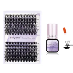 Cluster Lash Glue Black Sensitive Waterproof Lash Glue Long Lasting DIY Lash Glue and Individual Lash Clusters C/D Curl 30/40D Cluster Lashes for DIY Lash Extensions