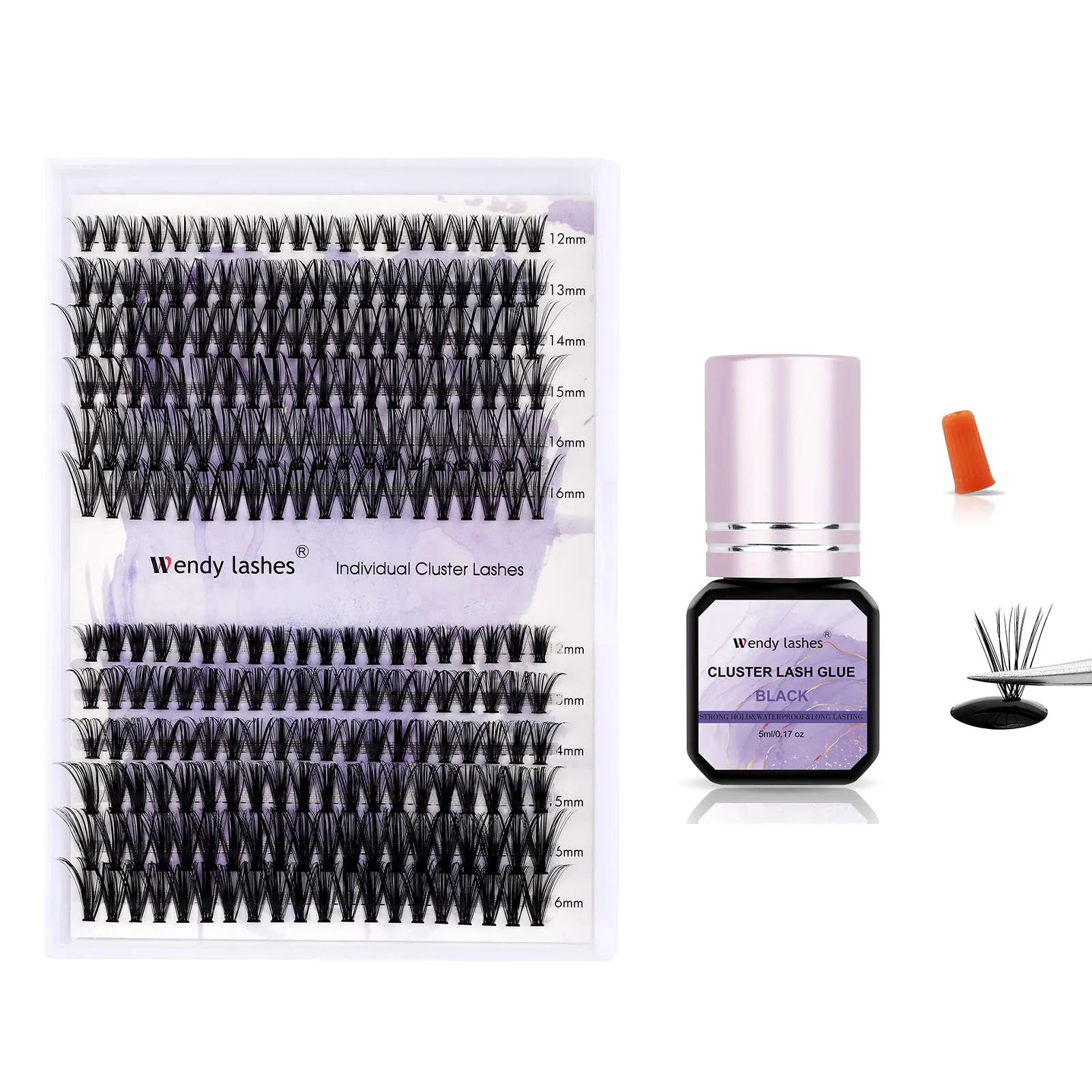 Cluster Lash Glue Black Sensitive Waterproof Lash Glue Long Lasting DIY Lash Glue and Individual Lash Clusters C/D Curl 30/40D Cluster Lashes for DIY Lash Extensions