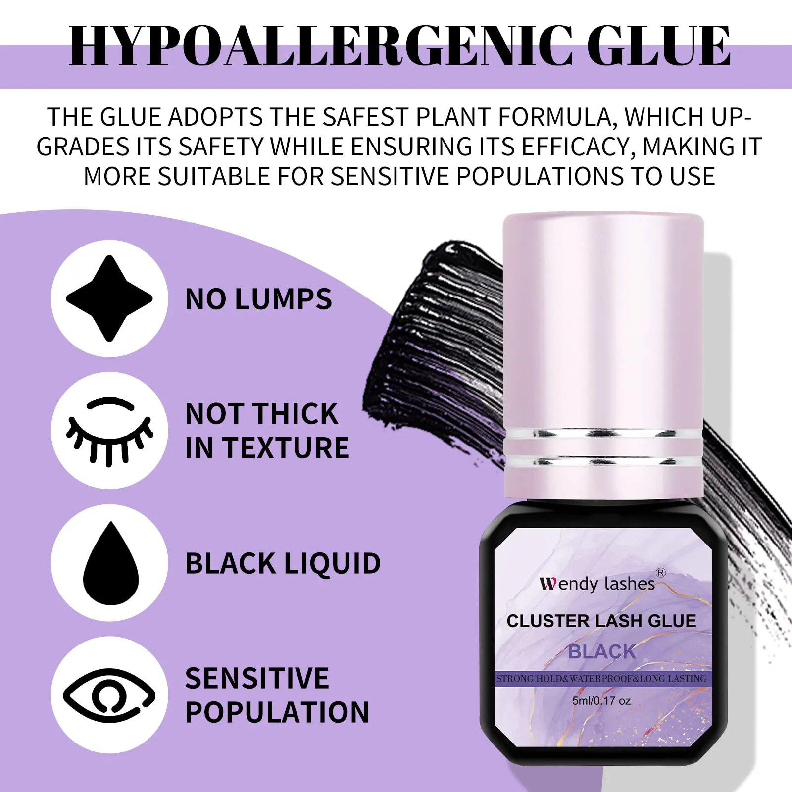 Cluster Lash Glue Black Sensitive Waterproof Lash Glue Long Lasting DIY Lash Glue and Individual Lash Clusters C/D Curl 30/40D Cluster Lashes for DIY Lash Extensions