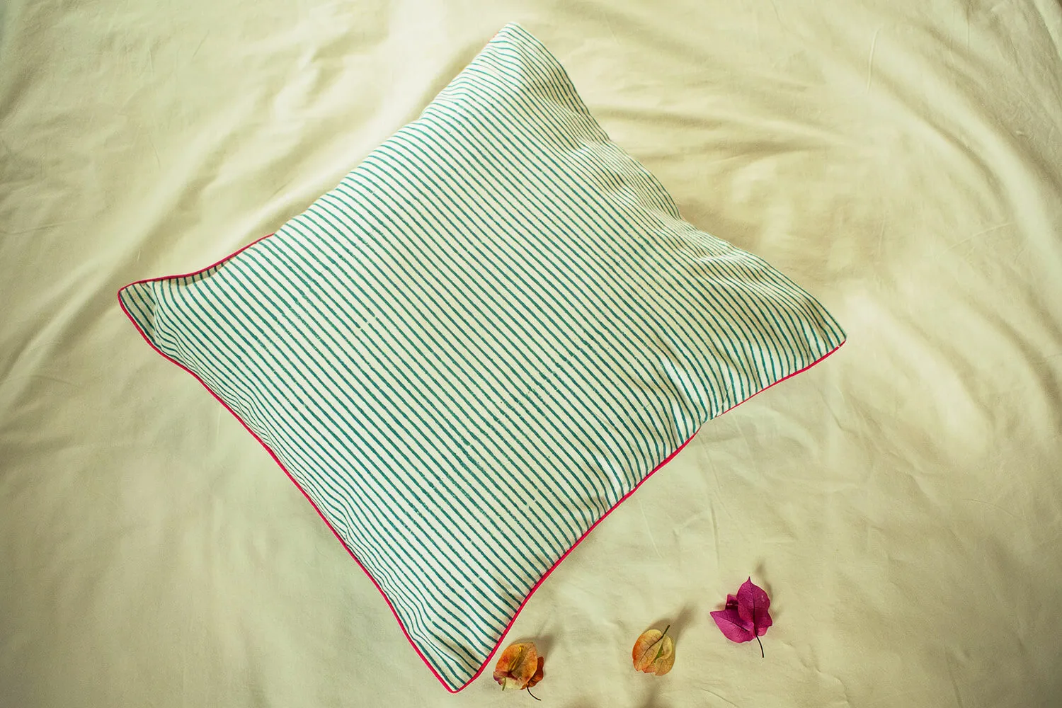 Cushion Cover Handblock Print-Gulmohar Galore