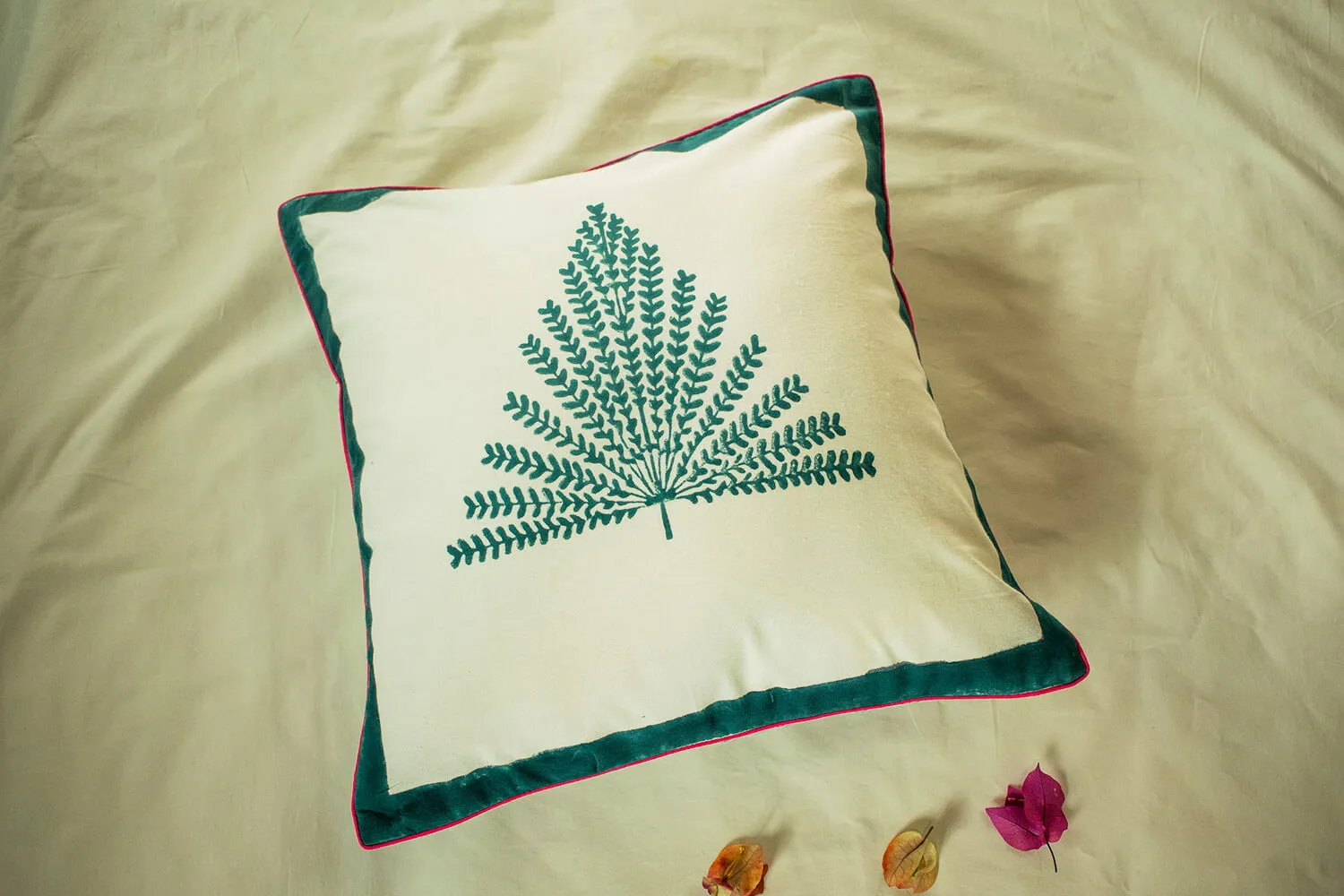 Cushion Cover Handblock Print-Gulmohar Galore