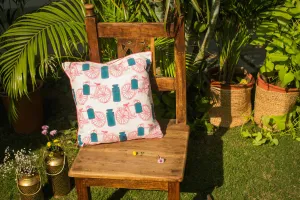 Cushion Cover Handblock Print-Rhythm Pink Cycle