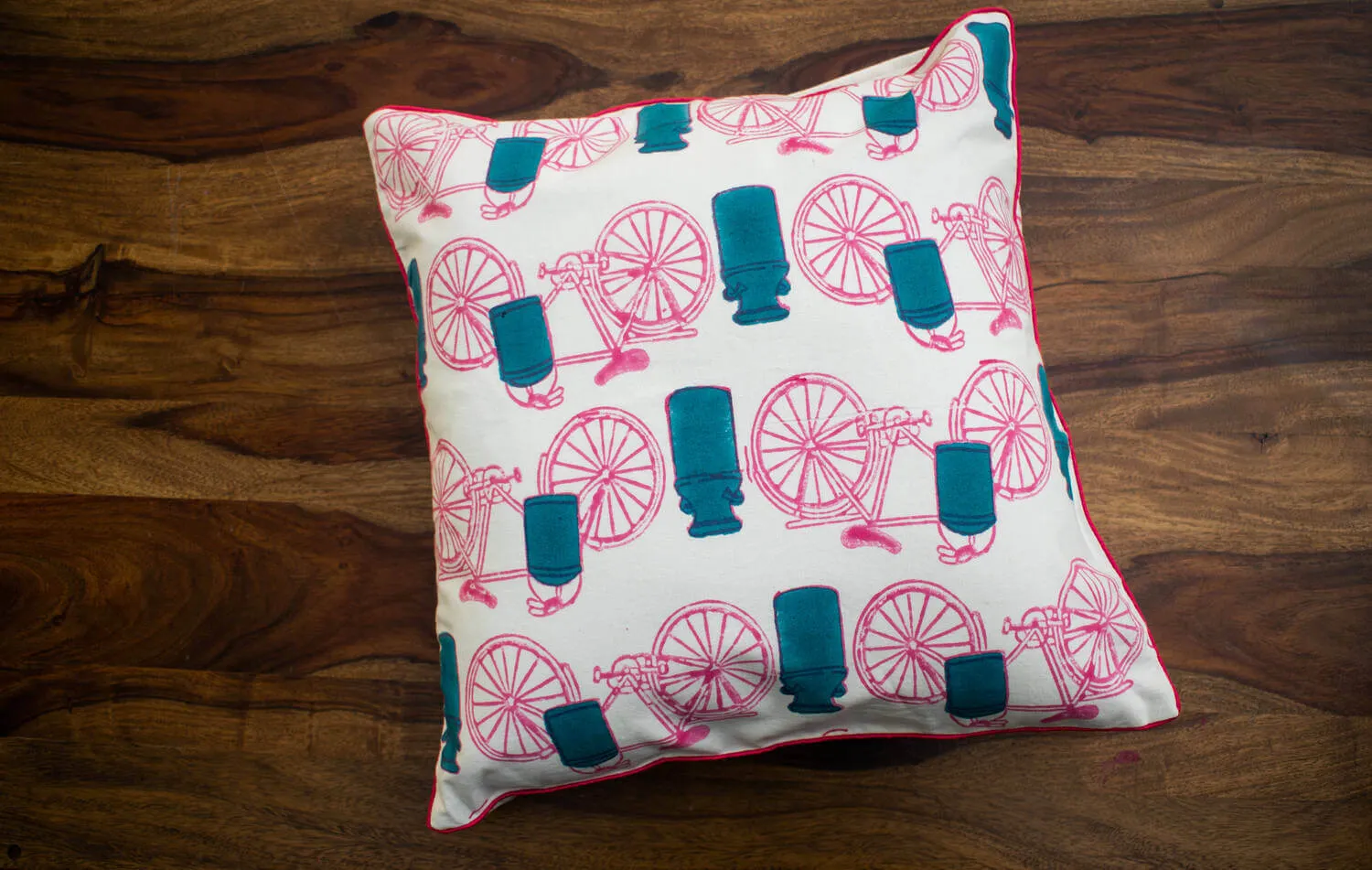 Cushion Cover Handblock Print-Rhythm Pink Cycle