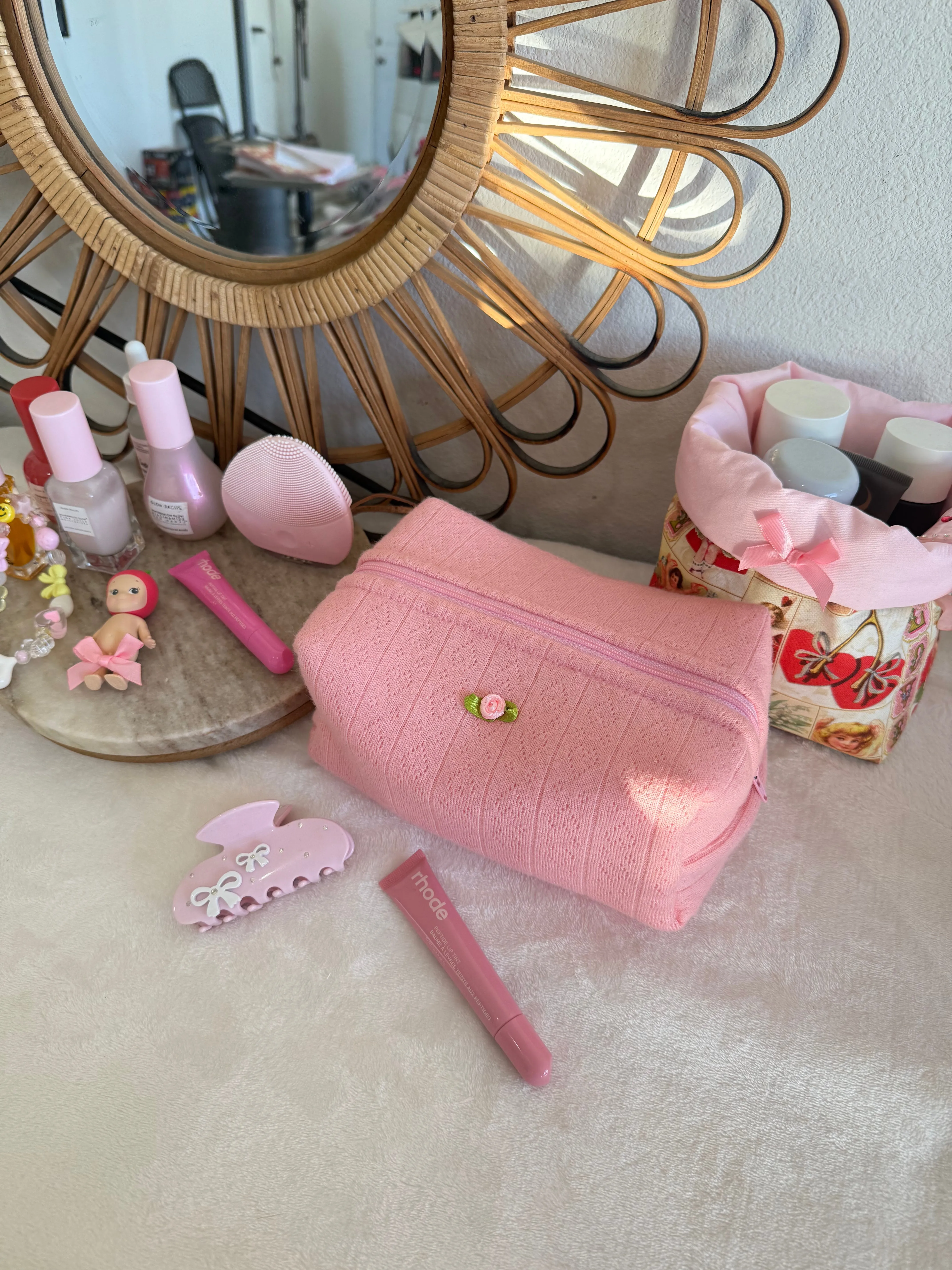 Cute Pink Heart Medium Makeup Pouch