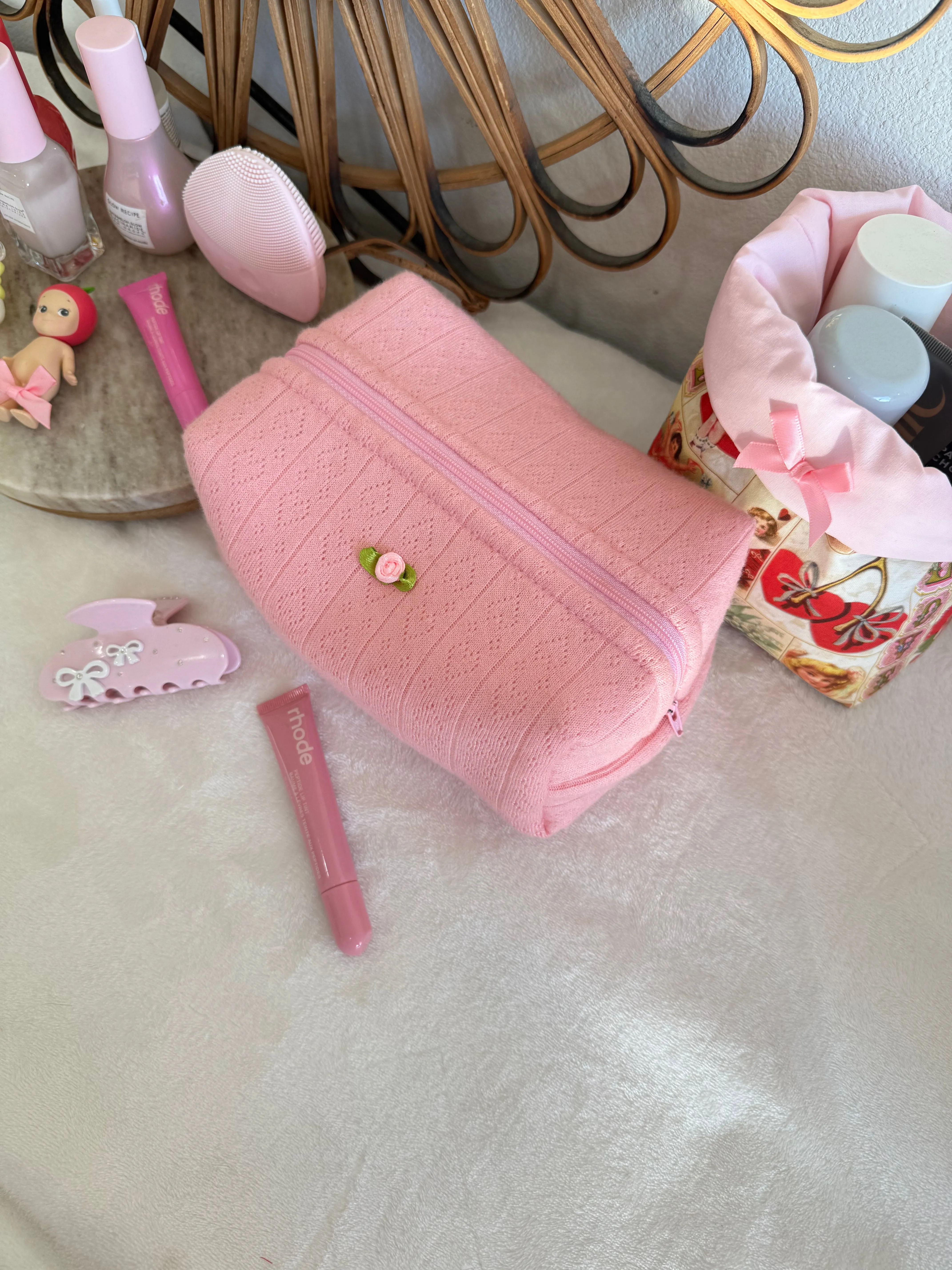 Cute Pink Heart Medium Makeup Pouch