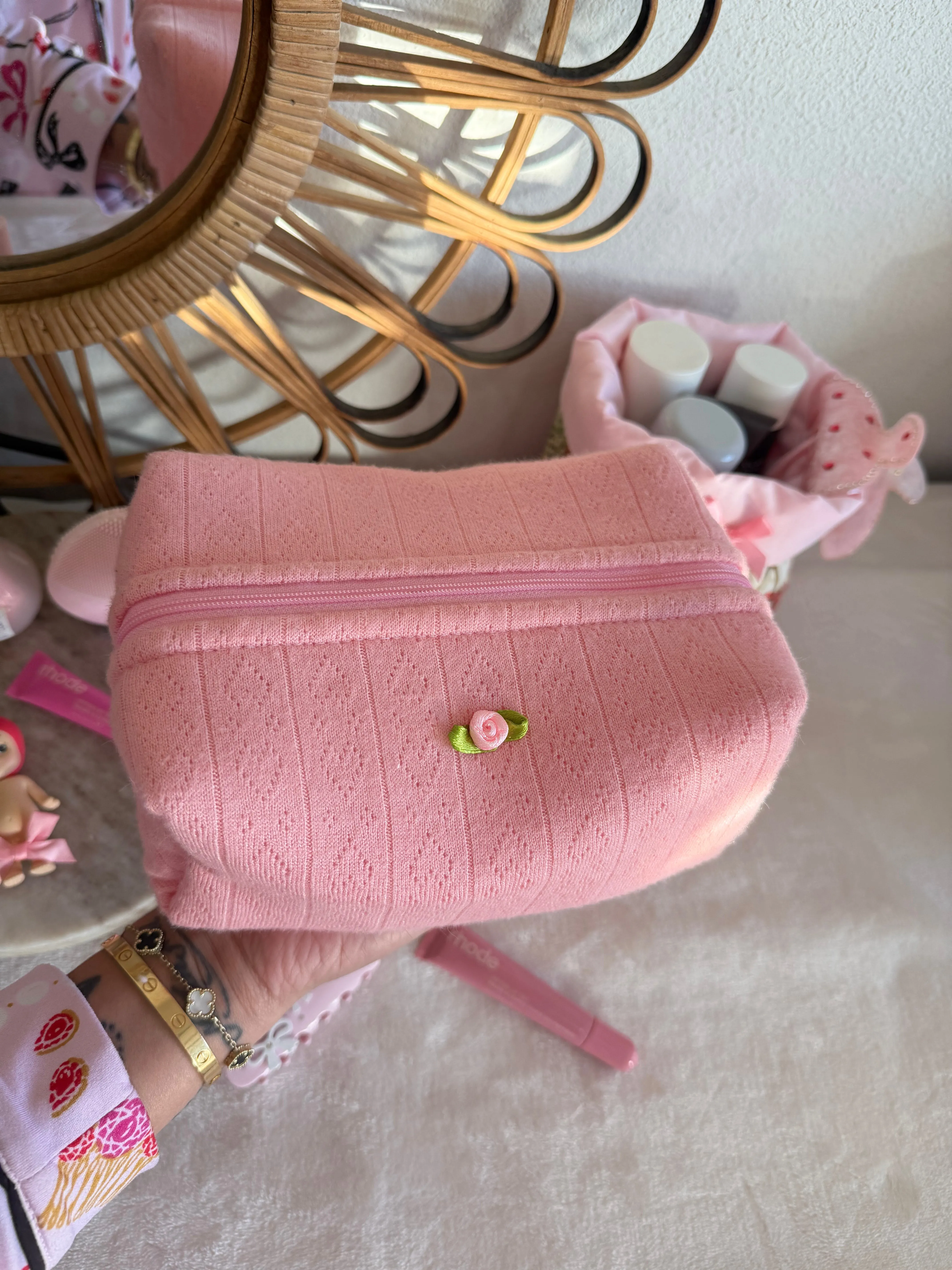 Cute Pink Heart Medium Makeup Pouch