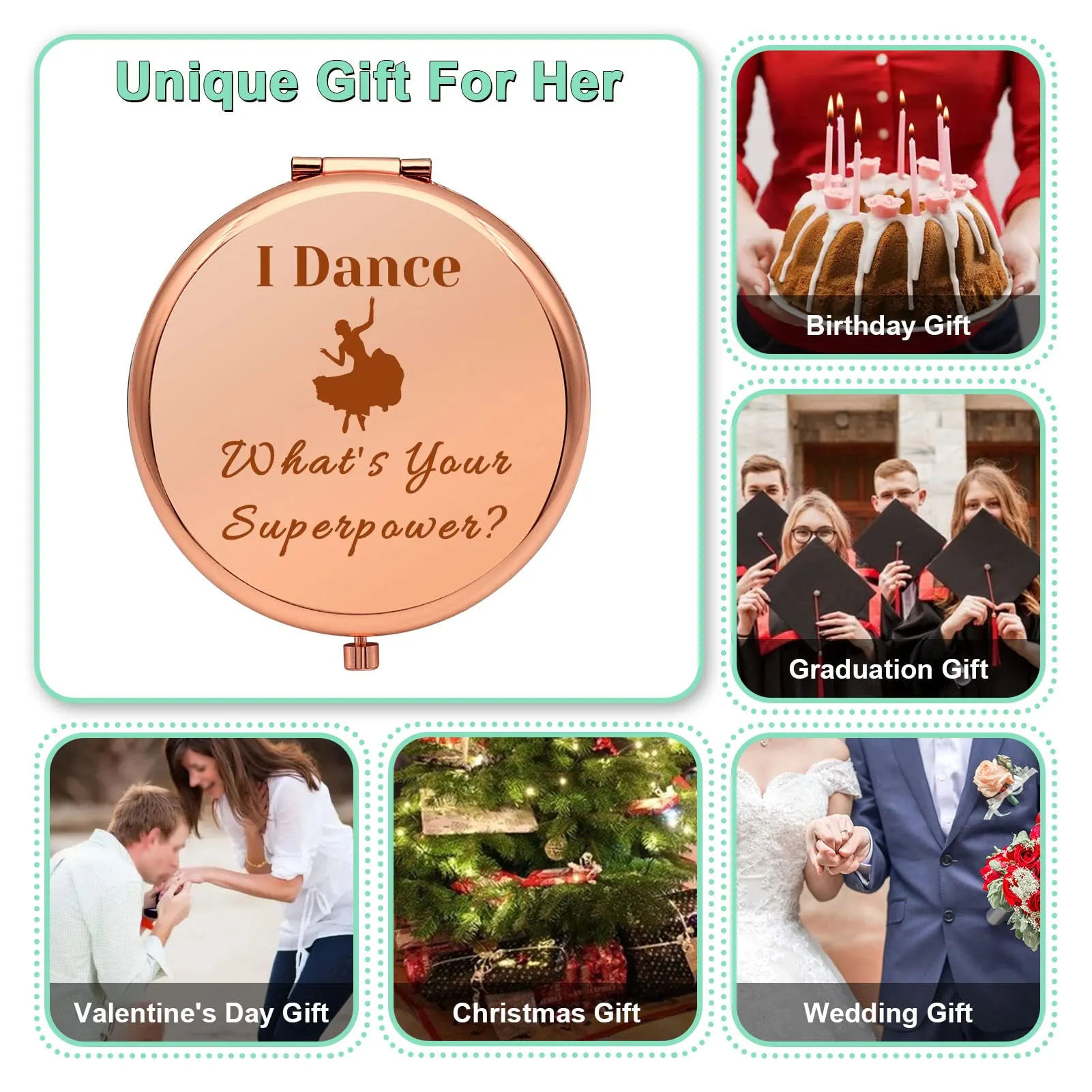 Dancer Gift for Women Inspirational Graduation Gifts for Her Compact Mirror for Dance Teacher Student Daughter Dance Lover Gift Folding Makeup Mirror for Friend Sister Christmas Birthday Gifts