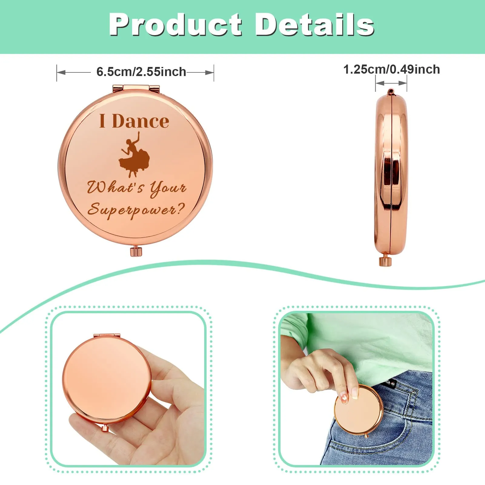 Dancer Gift for Women Inspirational Graduation Gifts for Her Compact Mirror for Dance Teacher Student Daughter Dance Lover Gift Folding Makeup Mirror for Friend Sister Christmas Birthday Gifts