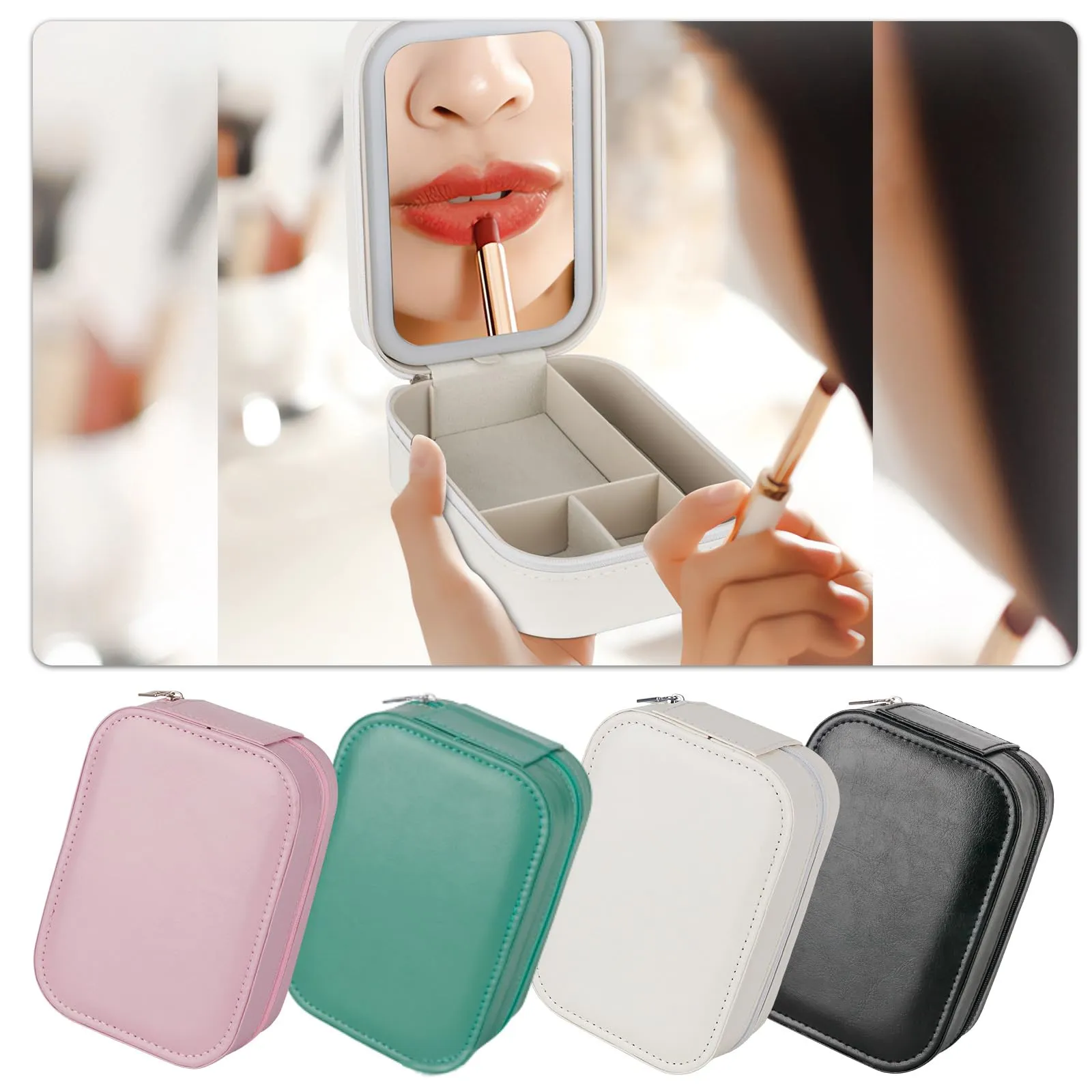 Dannir Travel Makeup Case with LED Mirror, Makeup Bag with Lighted Mirror, Cosmetic Train Storage Box, Portable Organizer Vanity Case for Women Beauty Tools Accessories Rechargeable White