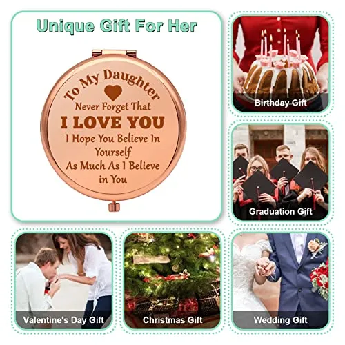 Daughter Gifts from Mom Dad Birthday Gifts for Daughter Compact Mirror for Bonus Daughter Graduation Gifts for Her Inspirational Gifts Folding Makeup Mirror Christmas Wedding Gifts