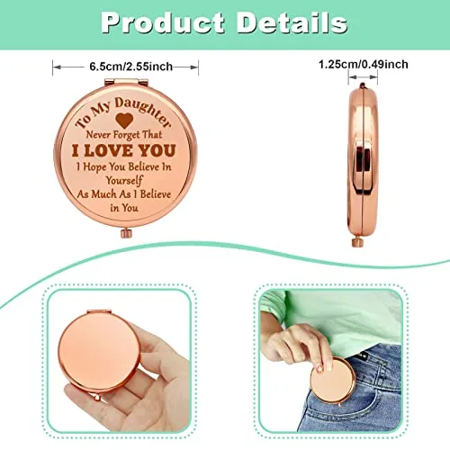 Daughter Gifts from Mom Dad Birthday Gifts for Daughter Compact Mirror for Bonus Daughter Graduation Gifts for Her Inspirational Gifts Folding Makeup Mirror Christmas Wedding Gifts
