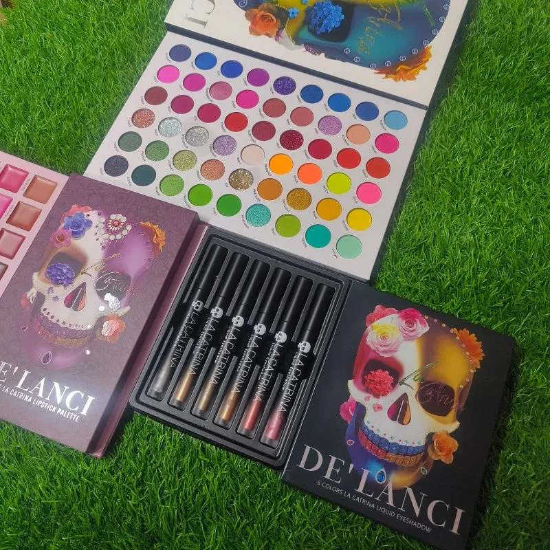 De'Lanci (3 in 1 Combo ) Eyeshadow   18 Color Lipstick Palette   6 Color Glitter Eyeshadow