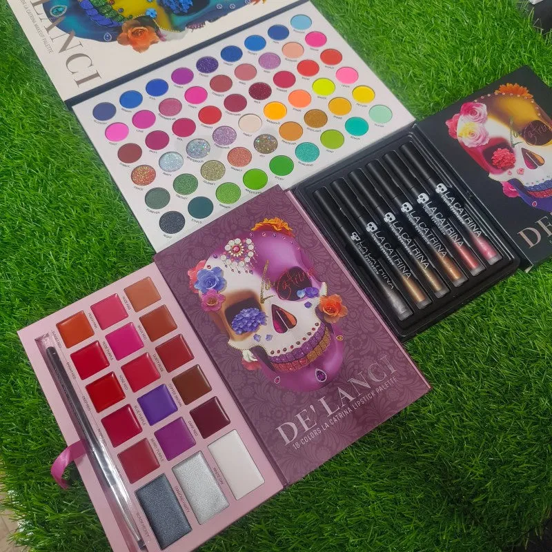 De'Lanci (3 in 1 Combo ) Eyeshadow   18 Color Lipstick Palette   6 Color Glitter Eyeshadow