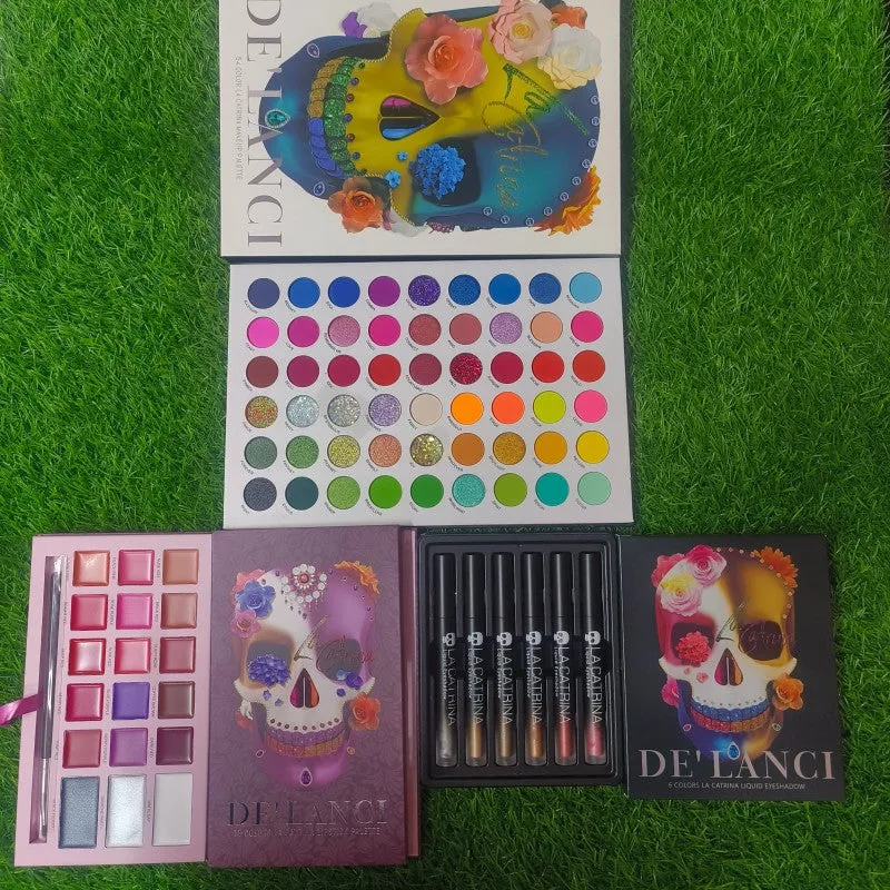 De'Lanci (3 in 1 Combo ) Eyeshadow   18 Color Lipstick Palette   6 Color Glitter Eyeshadow