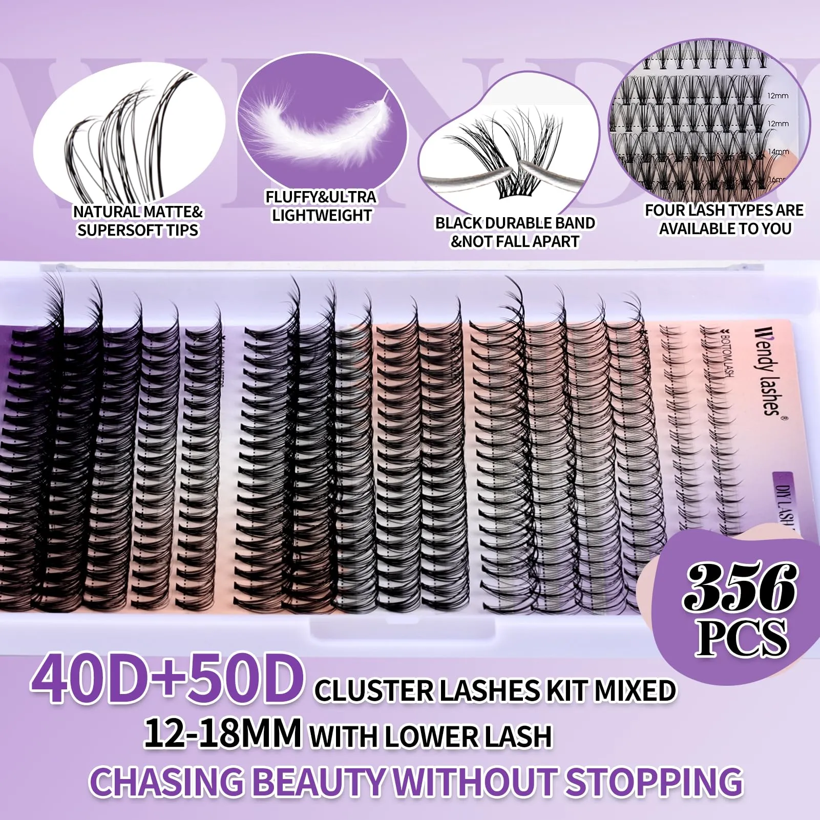 DIY Lash Extension Kit Lash Clusters With Bottom Lashes 20/30/40/50D 12-18mm Multi-types Individual Lashes Bond and Seal, Spike, Volume Lashes Kit Lash Applicator(40/50 Kit)