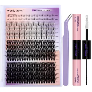 DIY Lash Extension Kit Lash Clusters With Bottom Lashes 20/30/40/50D 12-18mm Multi-types Individual Lashes Bond and Seal, Spike, Volume Lashes Kit Lash Applicator(40/50 Kit)