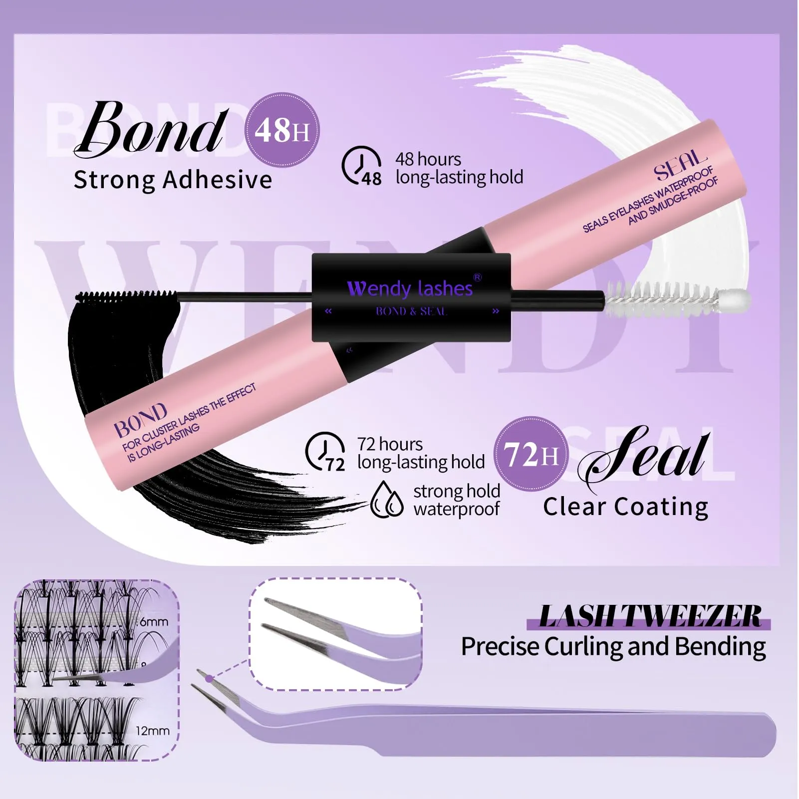 DIY Lash Extension Kit Lash Clusters With Bottom Lashes 20/30/40/50D 12-18mm Multi-types Individual Lashes Bond and Seal, Spike, Volume Lashes Kit Lash Applicator(40/50 Kit)