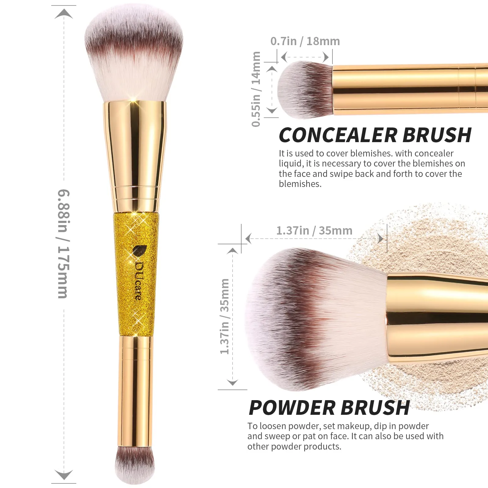 DUcare Makeup Brushes Duo End Foundation Powder Buffer Contour Concealer Brush Synthetic Cosmetic Tools