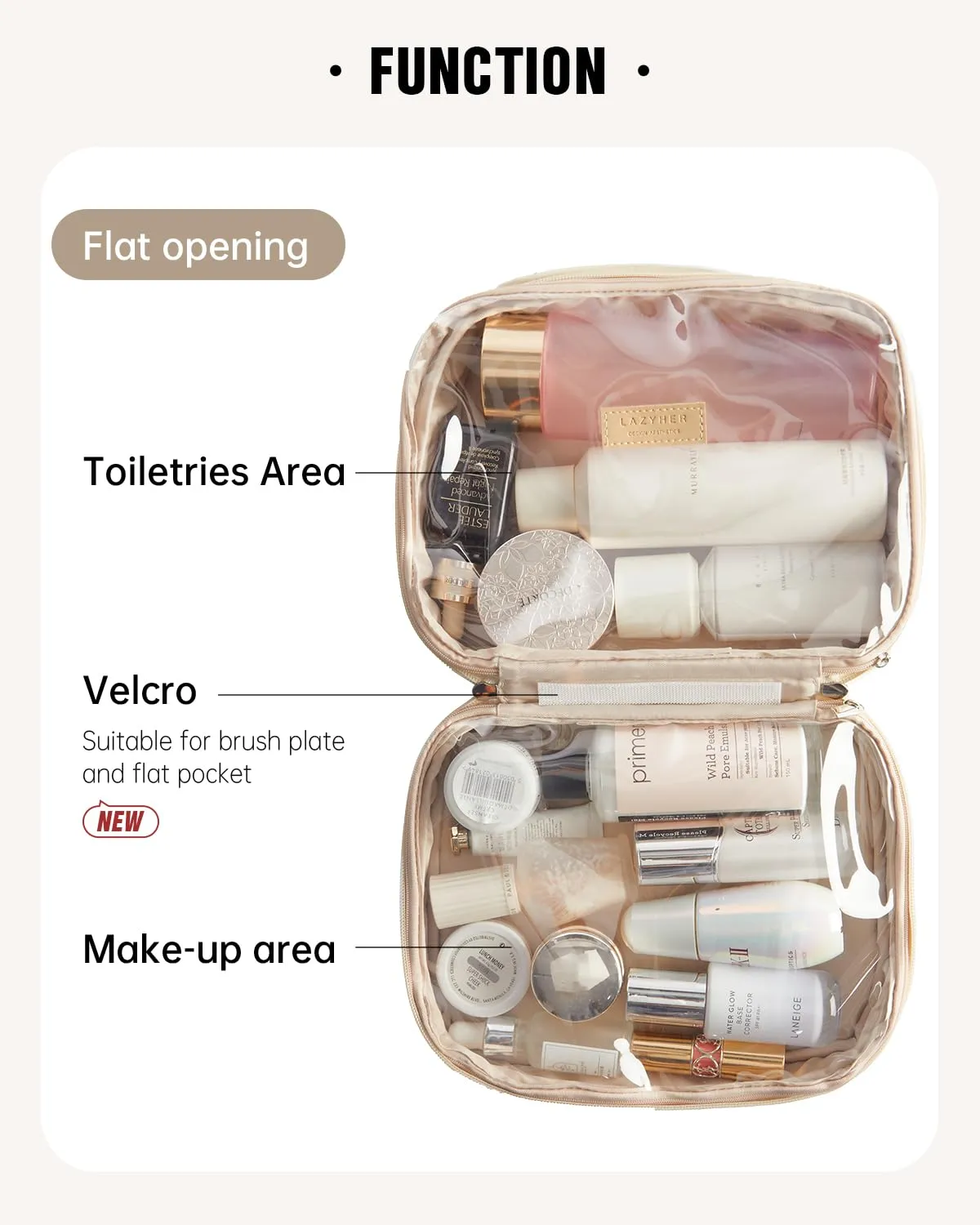 EACHY Checkered Makeup Travel Bag, Waterproof Cosmetic Bags for Women, Large Capacity PU Leather Make Up Organizer with Portable and Stylish (Checkered-White)