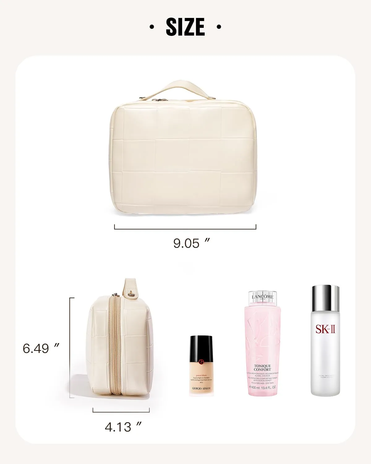 EACHY Checkered Makeup Travel Bag, Waterproof Cosmetic Bags for Women, Large Capacity PU Leather Make Up Organizer with Portable and Stylish (Checkered-White)