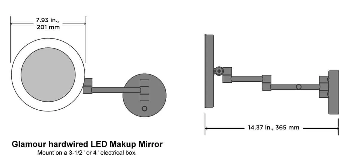 Electric Mirror Glamour Hardwired Matte Black 5x LED Mirror