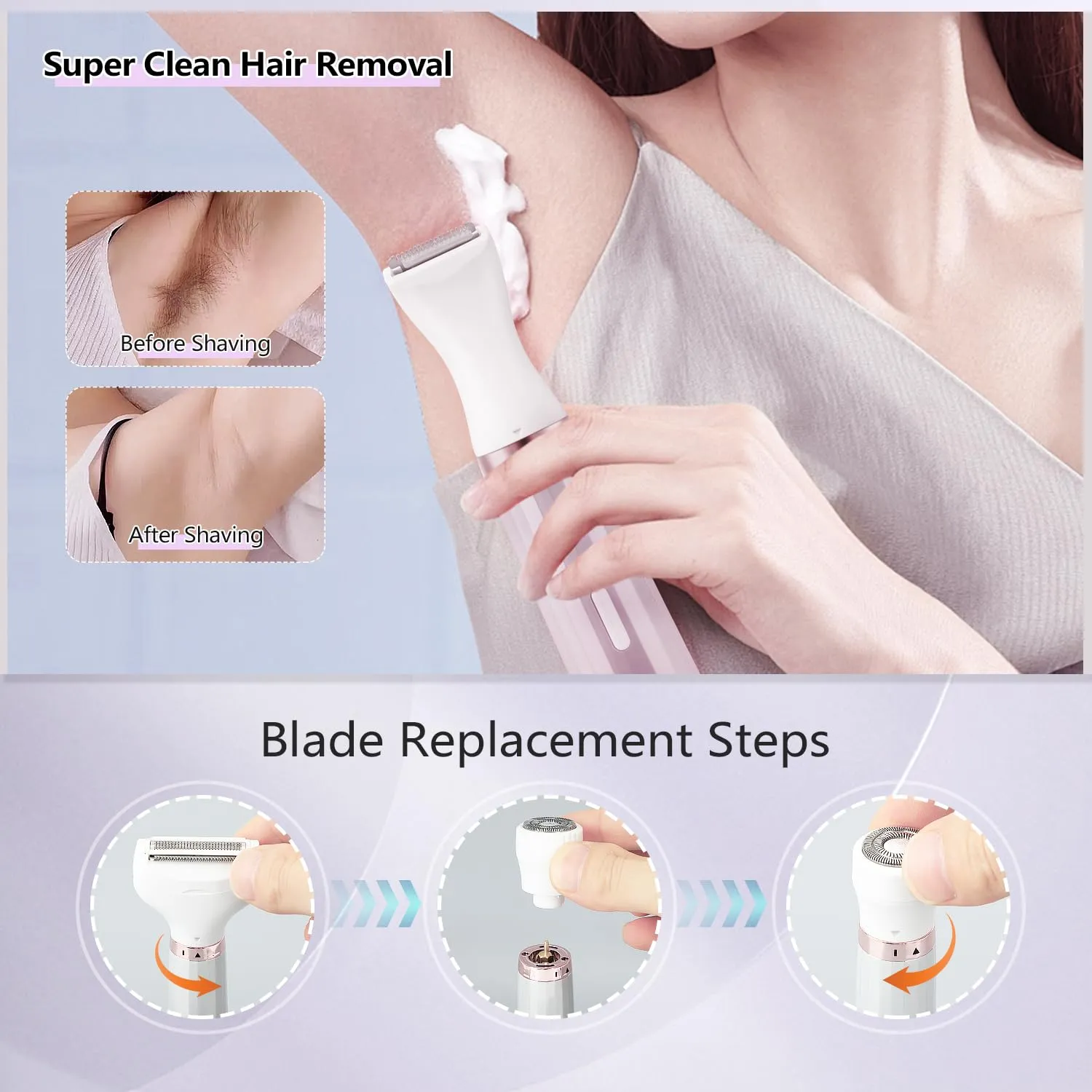 Electric Razors for Women, 5 in 1 Electric Shaver Razor Women Painless Facial Hair Remover, Rechargeable Bikini Trimmer for Women Wet/Dry Face Razors for Face Nose Eyebrow Arm Armpit Legs Pubic