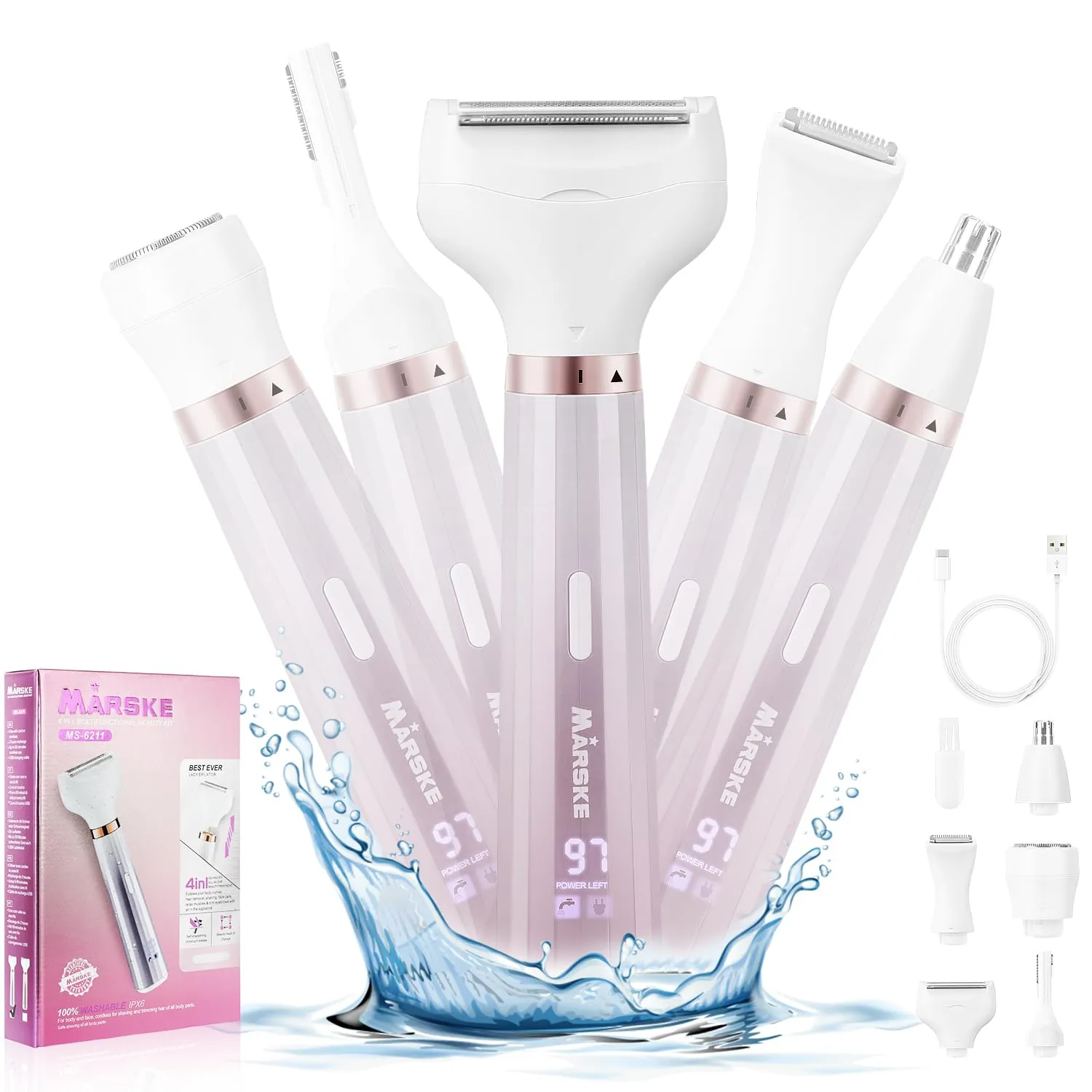 Electric Razors for Women, 5 in 1 Electric Shaver Razor Women Painless Facial Hair Remover, Rechargeable Bikini Trimmer for Women Wet/Dry Face Razors for Face Nose Eyebrow Arm Armpit Legs Pubic