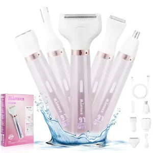 Electric Razors for Women, 5 in 1 Electric Shaver Razor Women Painless Facial Hair Remover, Rechargeable Bikini Trimmer for Women Wet/Dry Face Razors for Face Nose Eyebrow Arm Armpit Legs Pubic