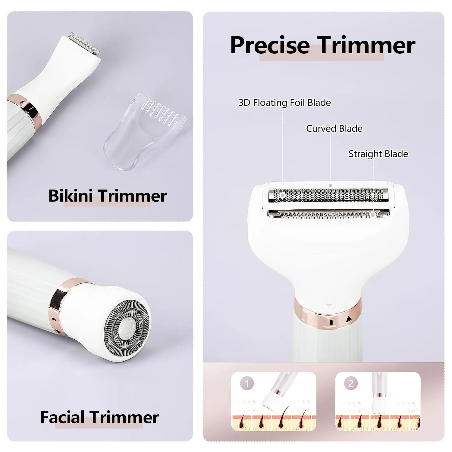 Electric Razors for Women, 5 in 1 Electric Shaver Razor Women Painless Facial Hair Remover, Rechargeable Bikini Trimmer for Women Wet/Dry Face Razors for Face Nose Eyebrow Arm Armpit Legs Pubic