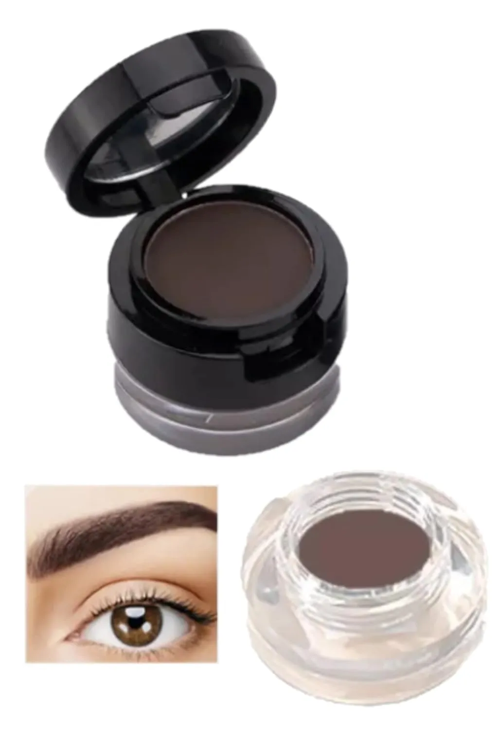 Eyebrow Gel and Setting Powder - Sweatproof 24 Hour Coverage - Eyebrow Brush Set - 4 Piece Eyebrow Kit (Gel/Powder Only - Dark Brown)