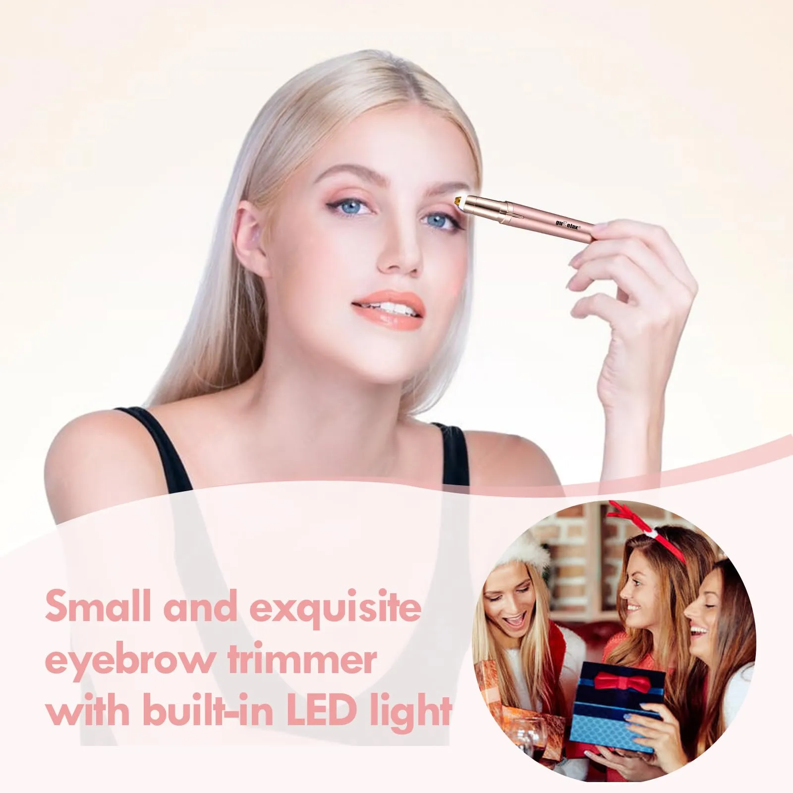 Eyebrow Hair Remover, Rechargeable Electric Eyebrow Trimmer for Women, Painless Eyebrow Hair Removal Razor with 2 x Replacement Heads, Eye Brow and Face Epilator(Rose Gold)