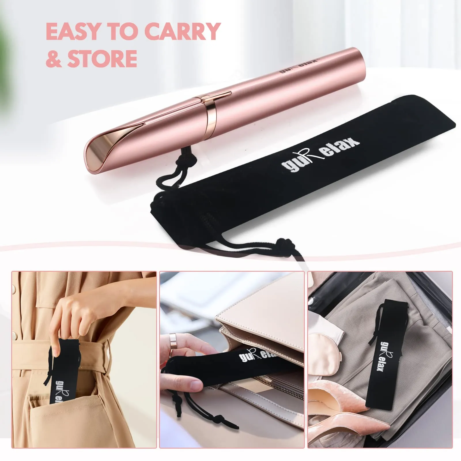 Eyebrow Hair Remover, Rechargeable Electric Eyebrow Trimmer for Women, Painless Eyebrow Hair Removal Razor with 2 x Replacement Heads, Eye Brow and Face Epilator(Rose Gold)