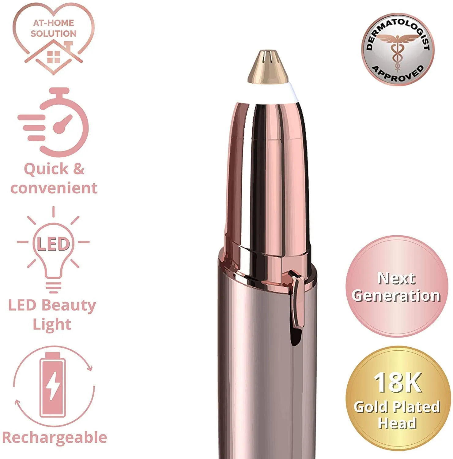 Eyebrow Hair Remover, Rechargeable Electric Eyebrow Trimmer for Women, Painless Eyebrow Hair Removal Razor with 2 x Replacement Heads, Eye Brow and Face Epilator(Rose Gold)