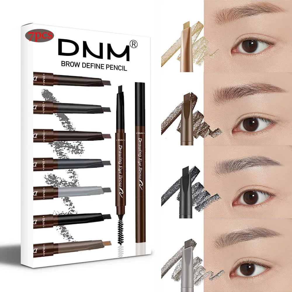 Eyebrow Pencil Set , 7 Colors Drawing Brow Microblading Pen Kit Long Lasting - Waterproof, Double-Ended Automatic Angled Tip & Spoolie Brush, Cruelty-Free, (4Brown,2Grey,1Black-Dark,Light)Natural Daily Look Makeup